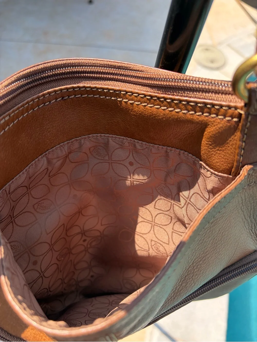 Fossil Tan/Brown Leather Messenger Crossbody Bag